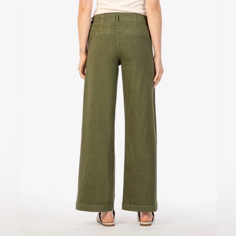 NWT Kut From The Kloth Meg Linen Wide Leg Trouser Drak Green Size 8 - Picture 3 of 10